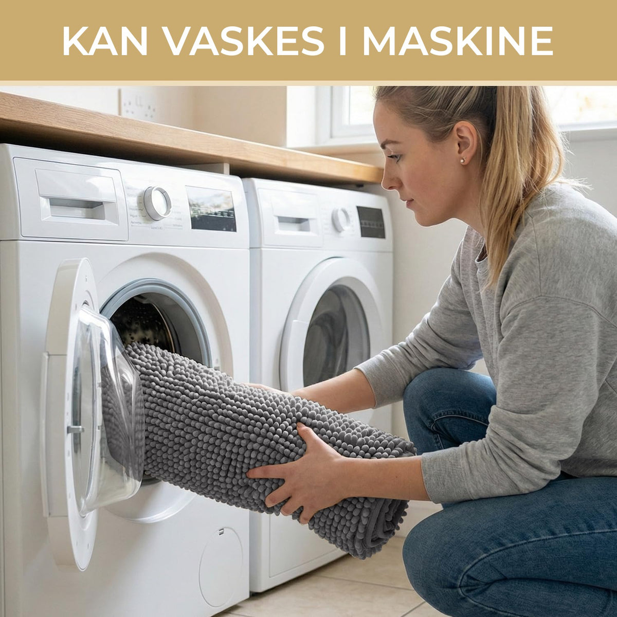 Dørmåtten kommes i vaskemaskinen